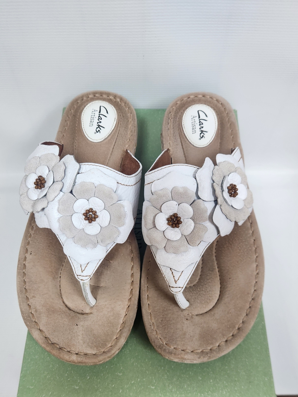 Skechers White Floral Leather Thong Sandals S8ze 10M
